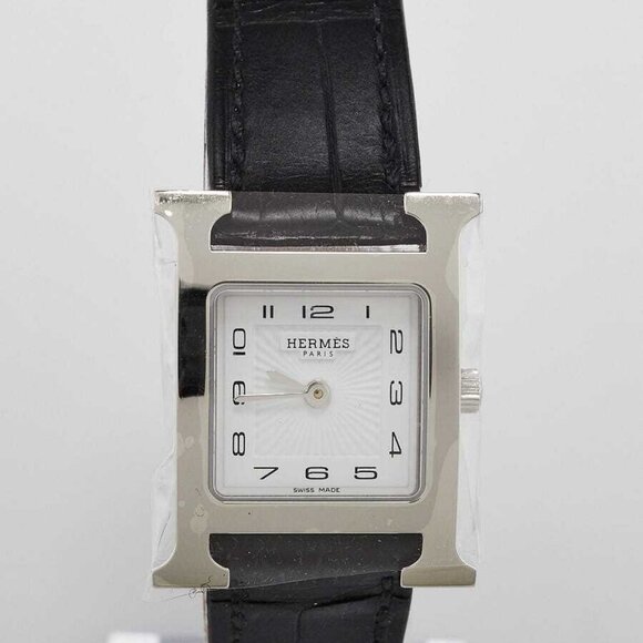 Hermes 21mm Stainless Steel and Black Alligator Heure H PM Quartz Watch HH1.210 - Picture 1 of 10